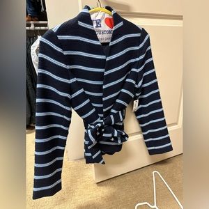 The Limited Blue and white striped jacket with belt
